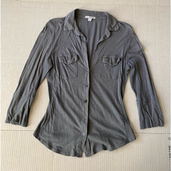 Standard James Perse light smokey denim blue sheer side slub shirt size 2 - Picture 4 of 12